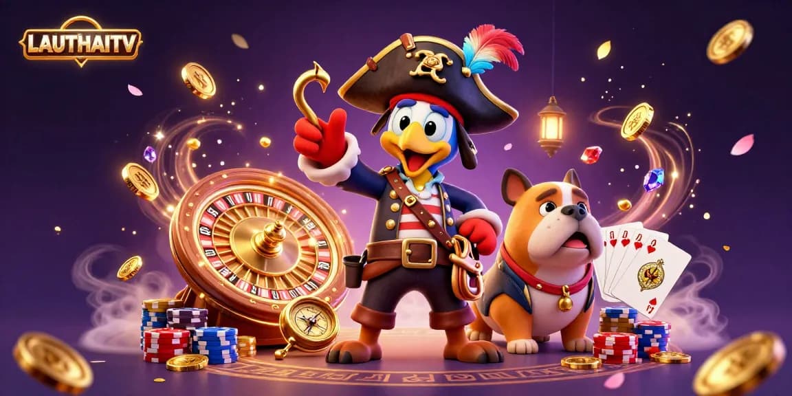 Watch LAUTHAITV's thrilling live sports betting action with vibrant 3D characters and gold coins.