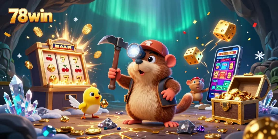 Experience thrilling jackpots with 78win's immersive casino-themed adventure illustration.