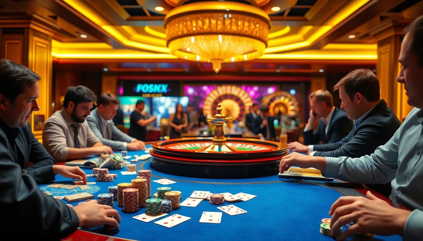 Experience the thrill of 8XX casino with vibrant gaming action at a luxurious table.
