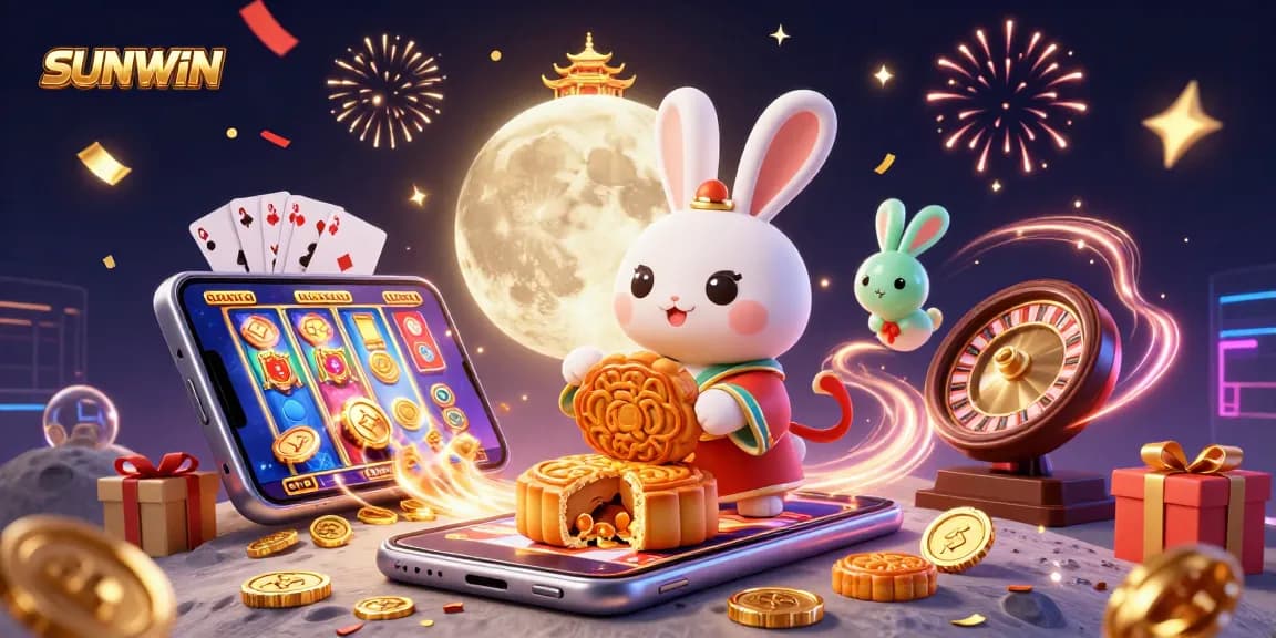 SUNWIN offers a vibrant 3D casino experience featuring a moon rabbit and dynamic slot games.