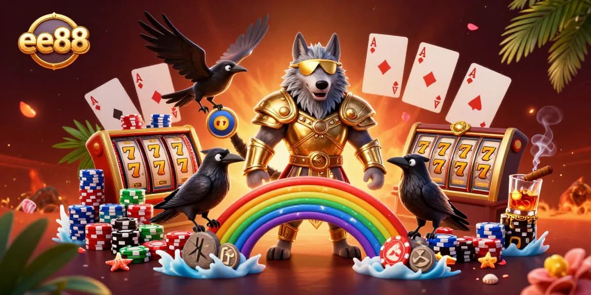 Experience high-stakes gaming at ee88 casino, featuring a rich scene of vibrant slot machines and Norse mythology elements.
