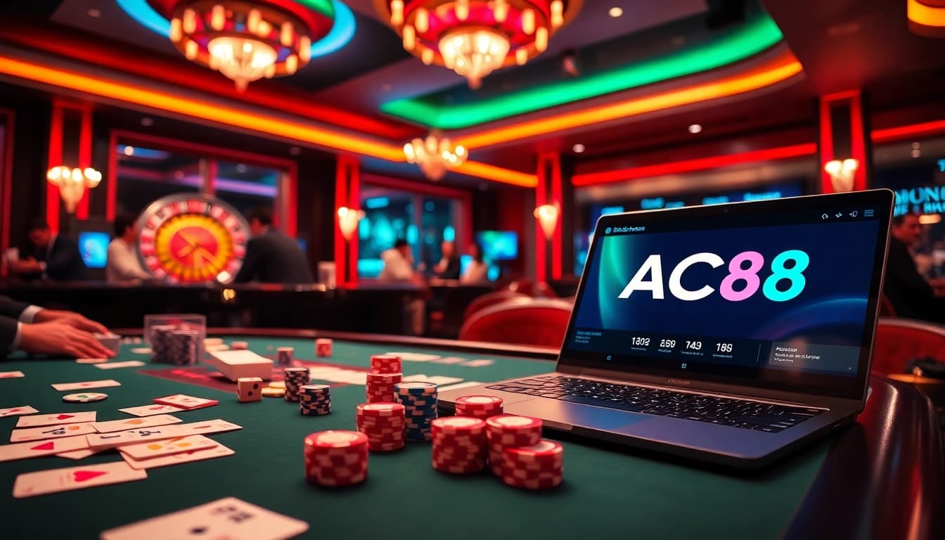 Intense gambling action at ABC8 casino table with cards and chips on display.