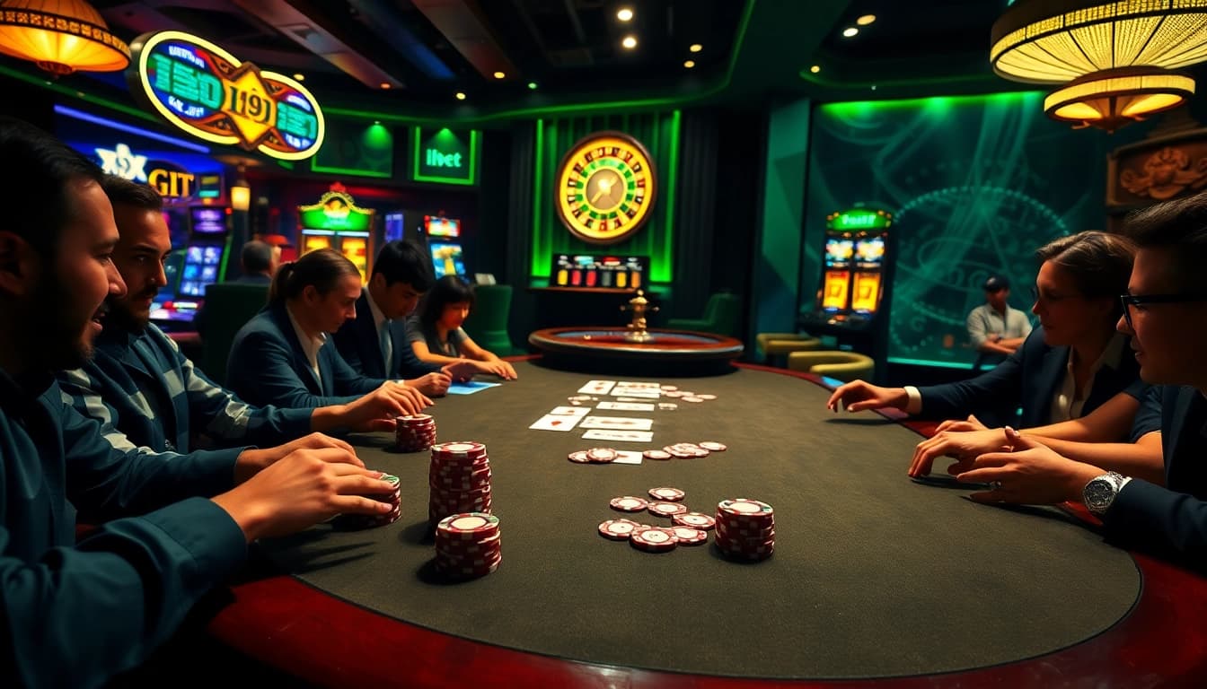 Experience high-stakes action at i9bet's luxurious poker table, surrounded by excitement.