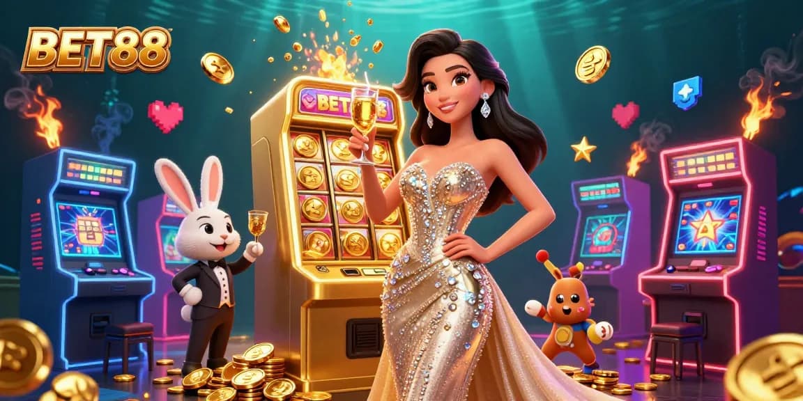 Bet88 players winning on a vibrant jackpot slot machine with stunning visuals and dynamic gaming elements.