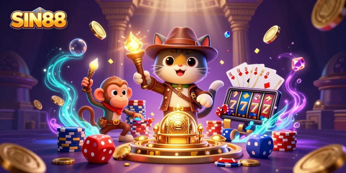 SIN88 rewards players with dynamic gaming action in a vibrant 3D casino adventure scene.