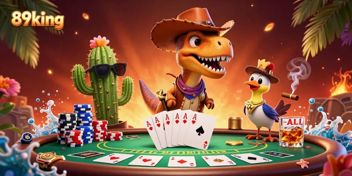 Engage with thrilling poker action featuring 89king in a colorful, lively 3D illustration.