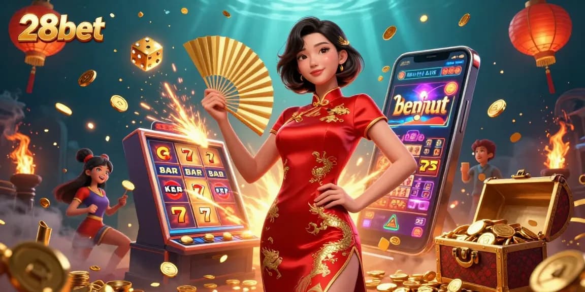 Experience exciting casino gaming at 28bet with a vibrant 3D illustration showcasing a winning atmosphere.
