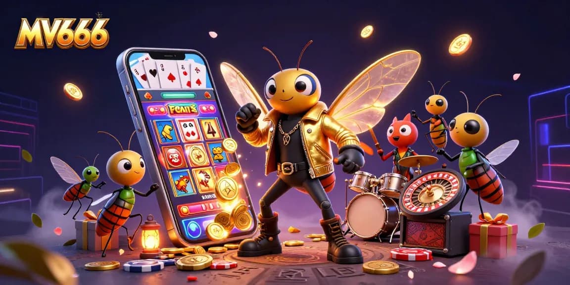 Experience the thrill of MV666 with lively characters and casino elements in a vibrant scene.