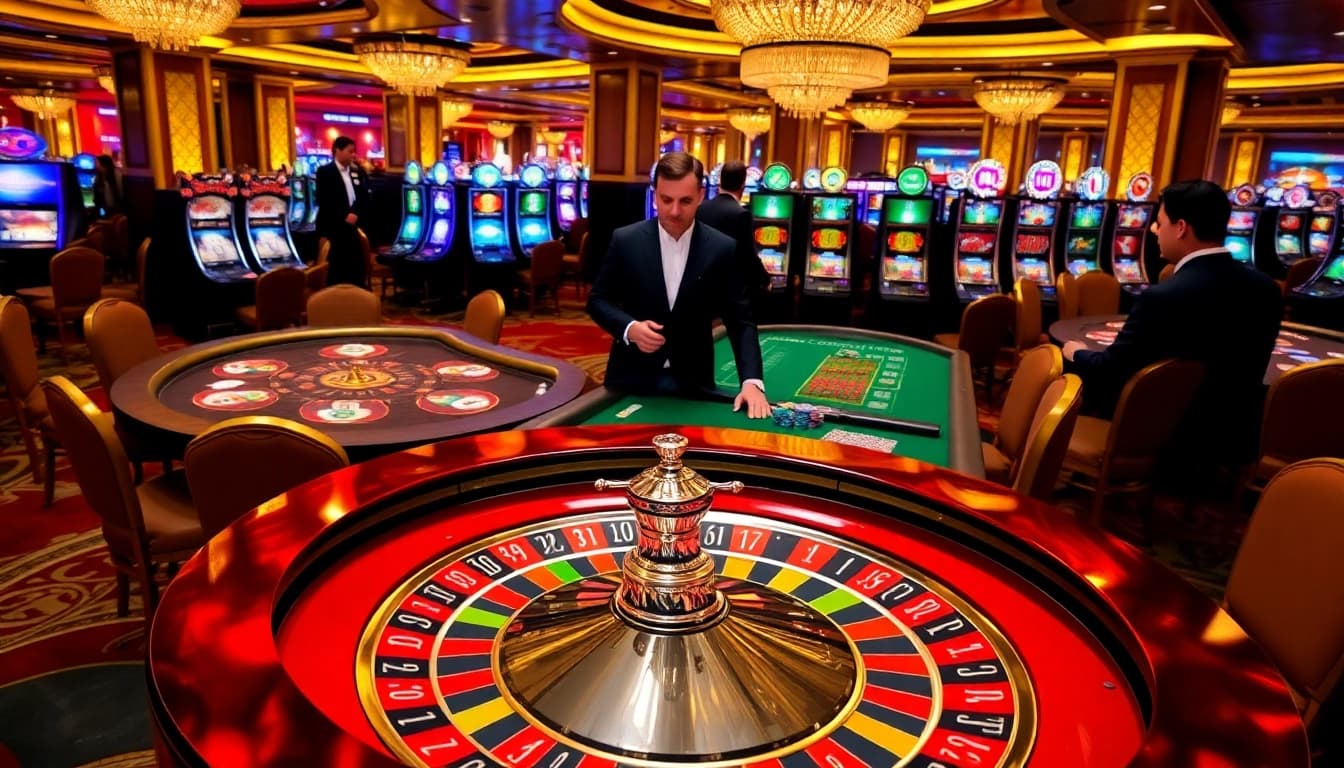 Experience the thrill of okwin with players engaged in lively casino games, showcasing excitement and strategy.