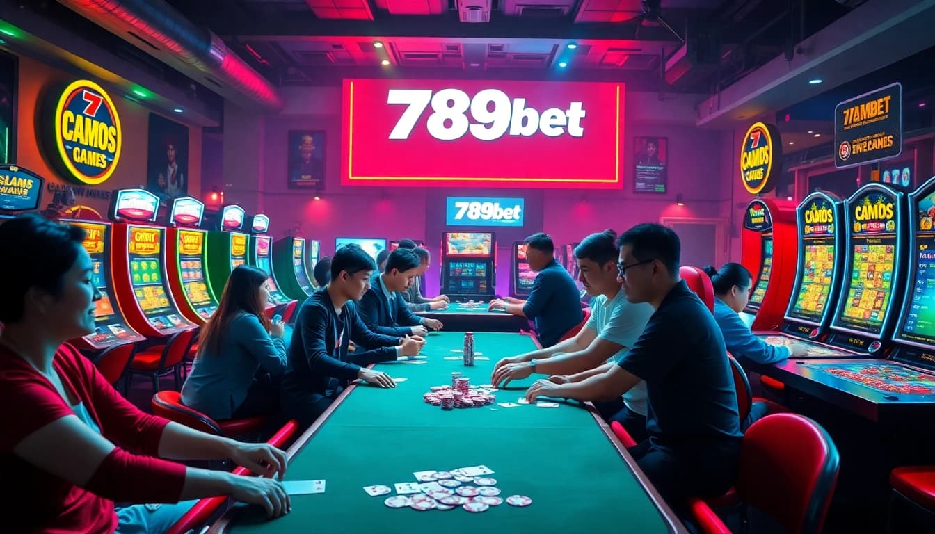 Engaging scene of diverse players enjoying various games at 789bet's vibrant online casino environment.