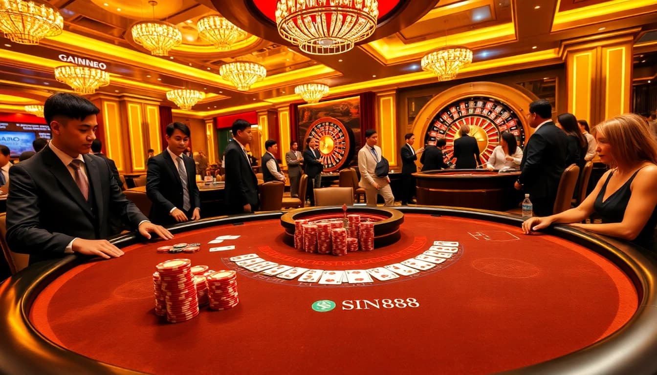 SIN88 bettors enjoying an exciting casino experience at a luxurious blackjack table.