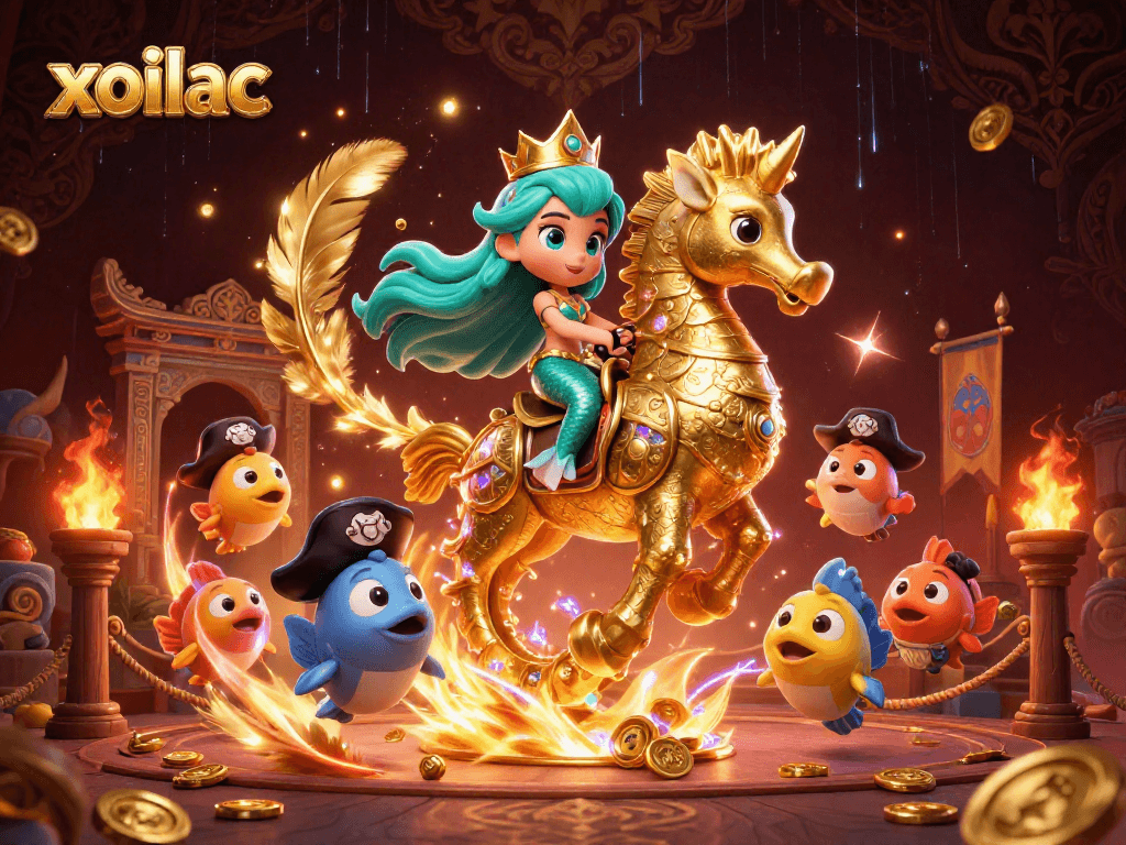 Xoilac delivers thrilling online casino entertainment with vibrant 3D mermaid-themed illustration featuring dynamic gaming elements.