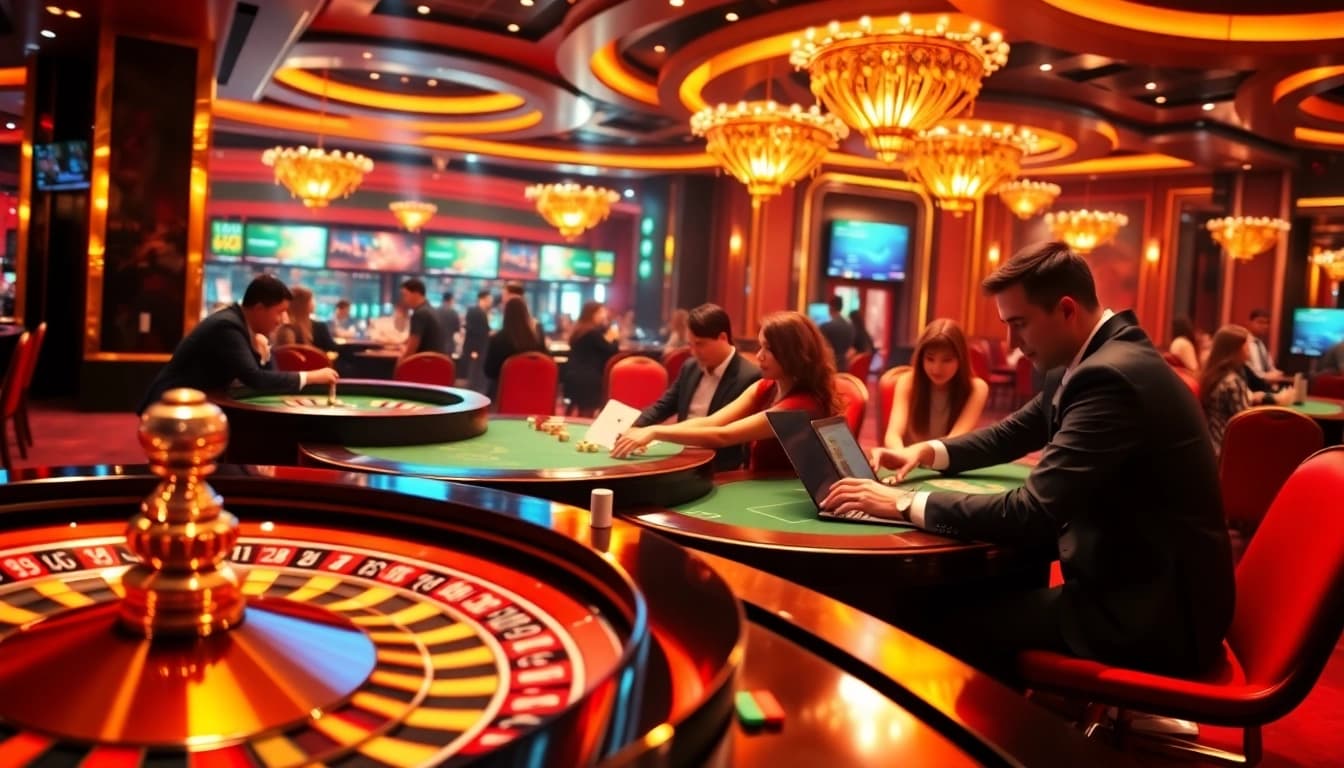 Experience the thrill of online gambling at RR88 KJC with vibrant casino elements.
