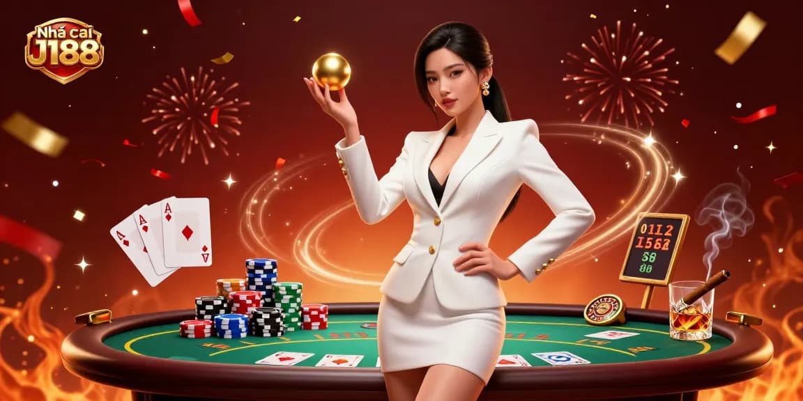 Experience thrilling gaming action at Nhà cái J188 with a stunning 3D casino illustration featuring vibrant elements.