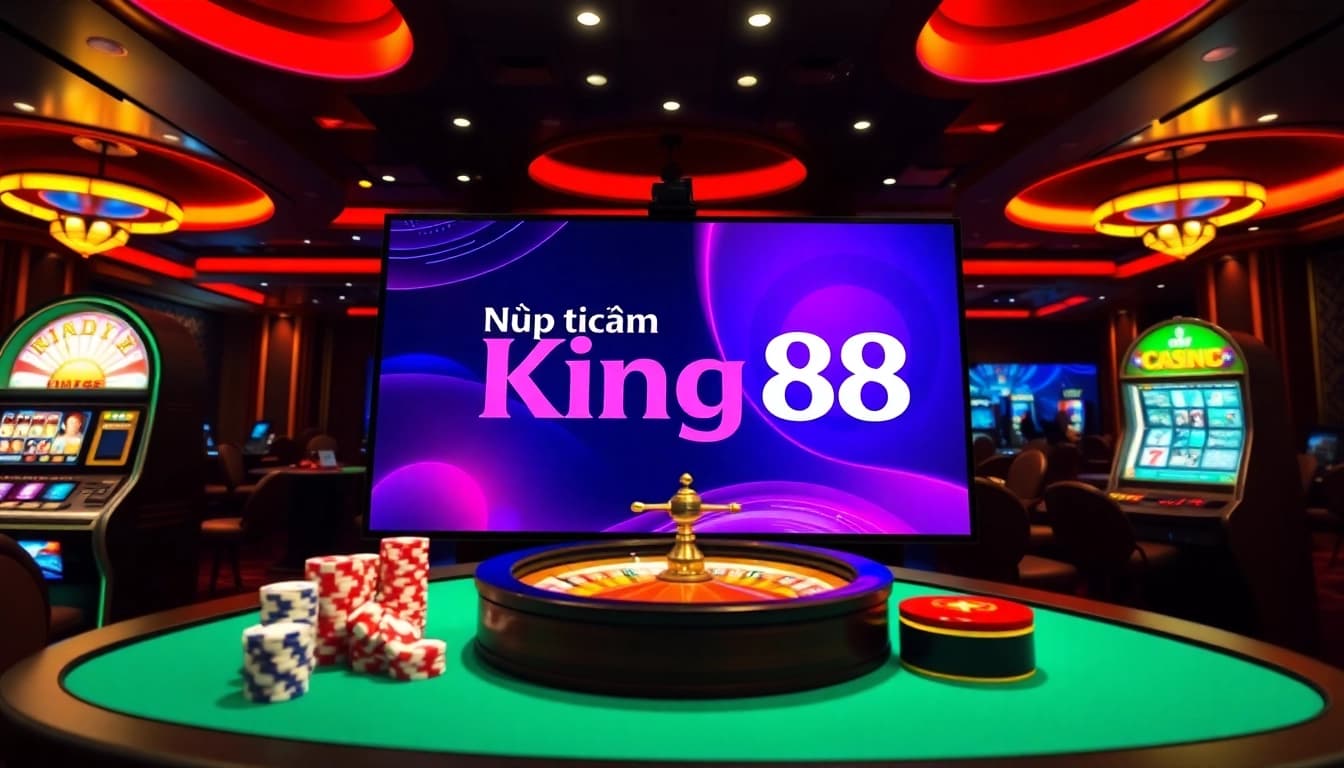 Nạp tiền King88 displayed on a modern online interface with casino elements like chips and roulette wheel.