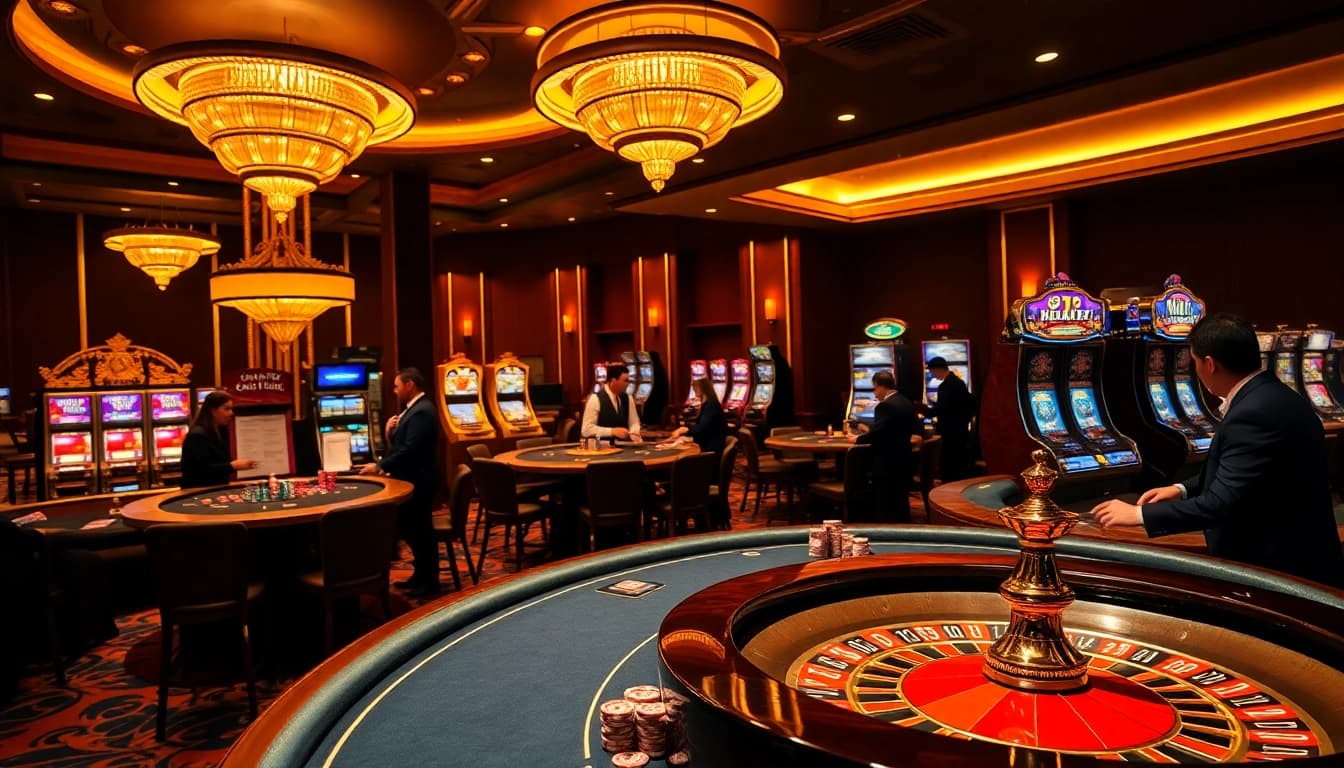 Experience the thrill of the 22jl club as players engage with casino tables and exciting slot machines.