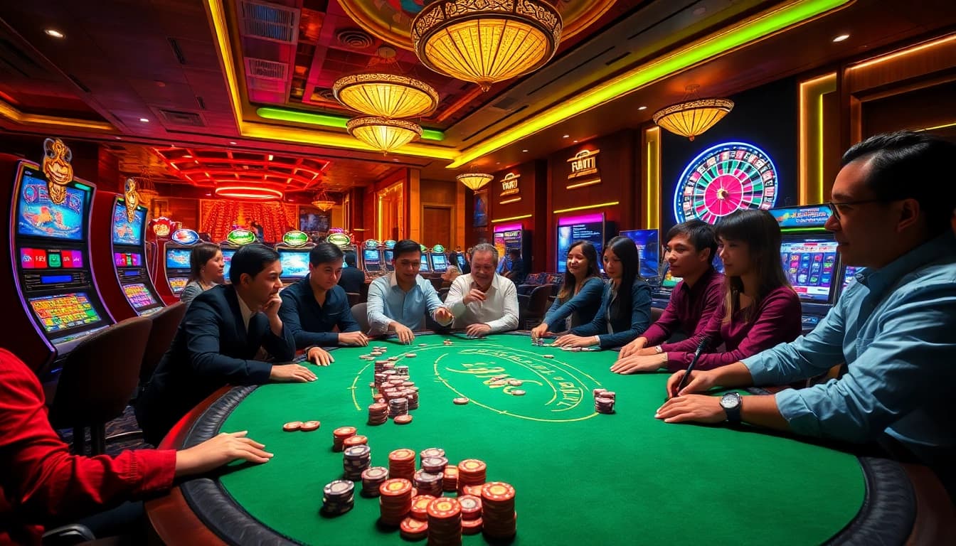 Exciting poker table scene showcasing players engaged in high-stakes action while promoting phim mới.