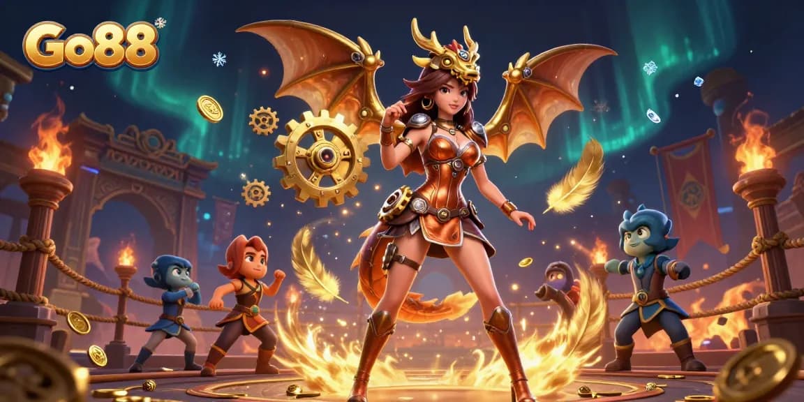 Engage in thrilling gambling adventures with Go88’s immersive 3D casino illustration showcasing vibrant steampunk elements.