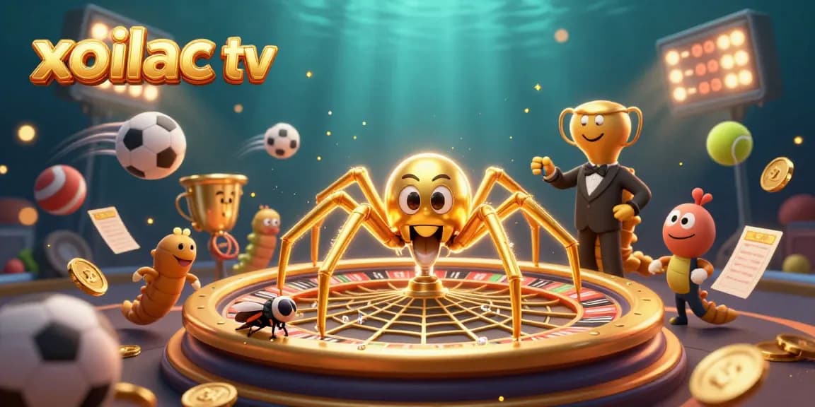 Xoilac TV offers thrilling betting on sports with captivating visuals of a roulette wheel and dynamic winning elements.
