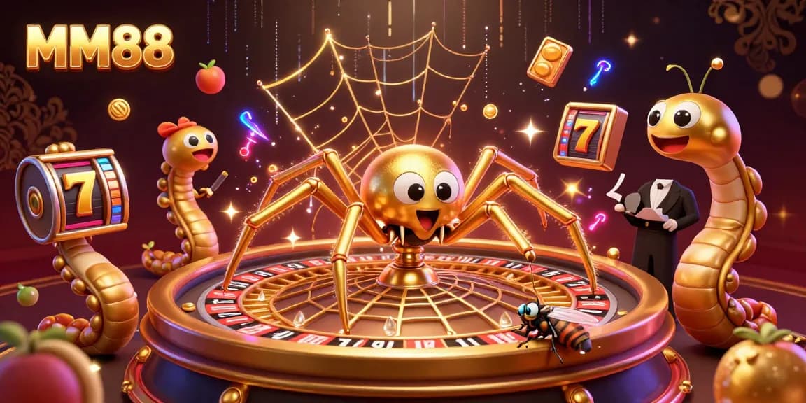 Place bets with MM88 in this vibrant 3D casino illustration featuring a roulette wheel.