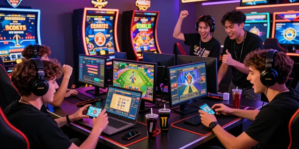 Gamer celebrating a win at HELLO88 online casino with vibrant graphics and immersive gameplay.