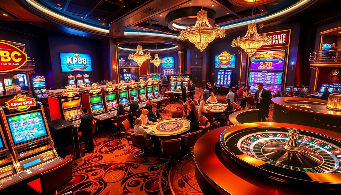 Players engaging with KP88 at vibrant casino tables filled with excitement