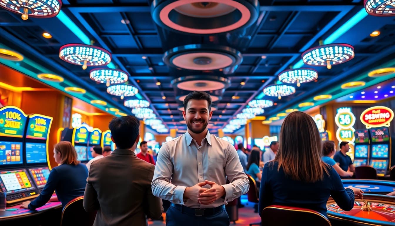 Exciting casino scene at 58win showcasing vibrant gameplay and friendly interaction.