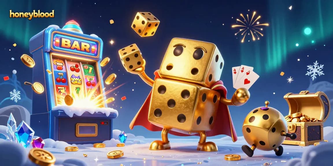 Honeyblood presents an exciting casino scene with joyous characters and vibrant gaming elements.