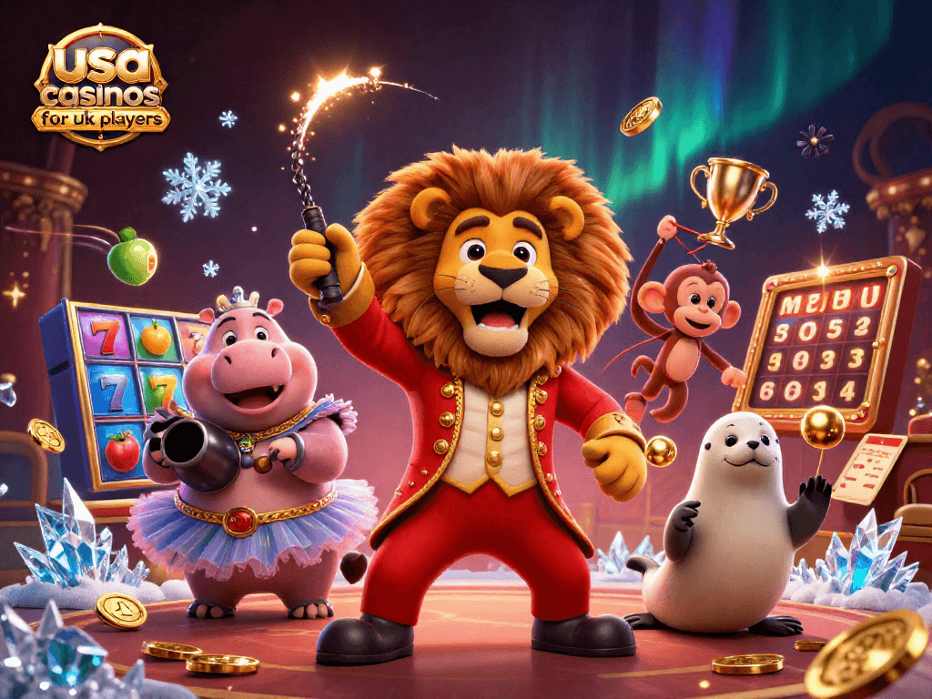 Experience excitement at usa casinos for uk players with vibrant characters and dynamic casino elements.