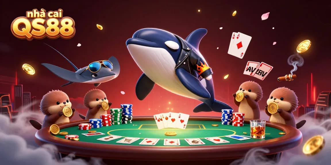 Experience excitement with nhà cái QS88 in a vibrant casino scene featuring playful characters.