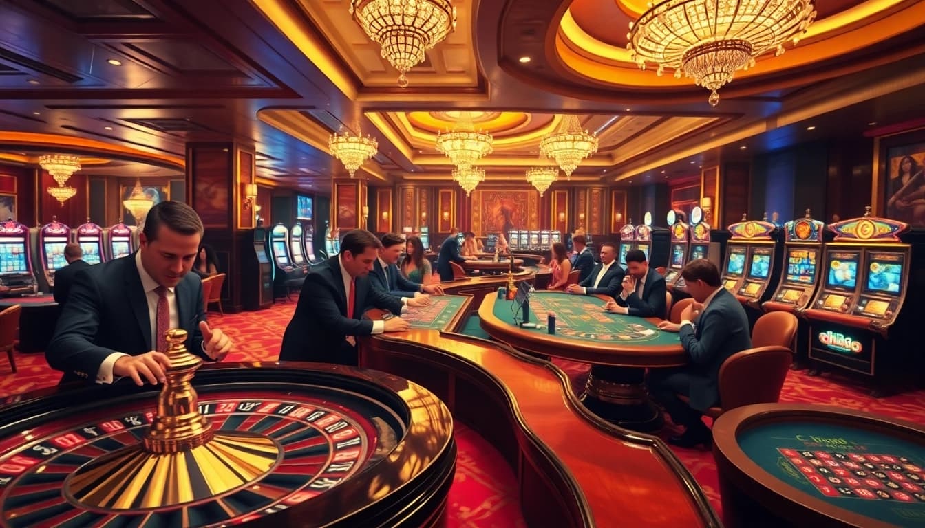 Players engaging in thrilling casino action with dh88-themed decor enhancing the excitement.