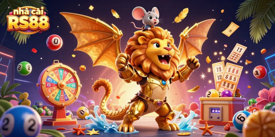 Experience the thrilling excitement of nhà cái RS88 through this vibrant casino scene showcasing a mighty chimera creature.