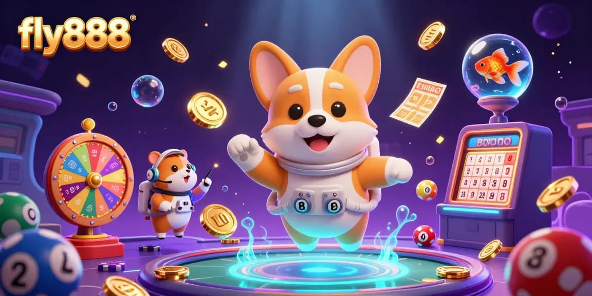 Experience thrilling fun at fly888 with an astronaut corgi and captivating casino elements.