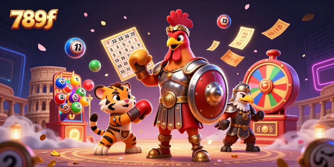 Engage with 789f's thrilling lottery action, featuring colorful bouncing balls and a spirited rooster mascot.