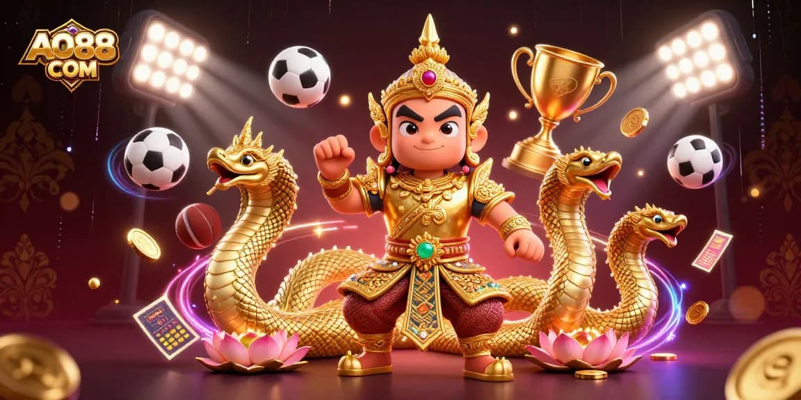 Experience gaming excitement at AO88 COM with dynamic sports elements and golden highlights.