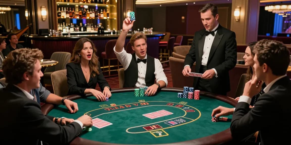 Group of friends enjoying a game of poker at a casino, capturing the essence of gambling excitement around 123b.