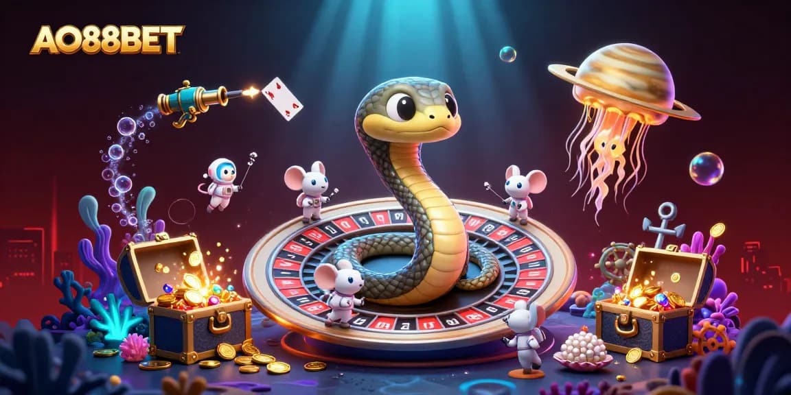 Experience the thrill of AO88BET with a cosmic roulette scene as astronaut mice place bets.