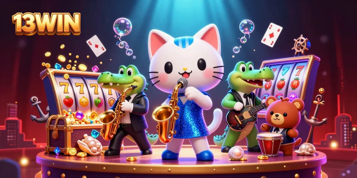 Engage with thrilling slots at 13WIN's vibrant casino, featuring dynamic characters and treasures.