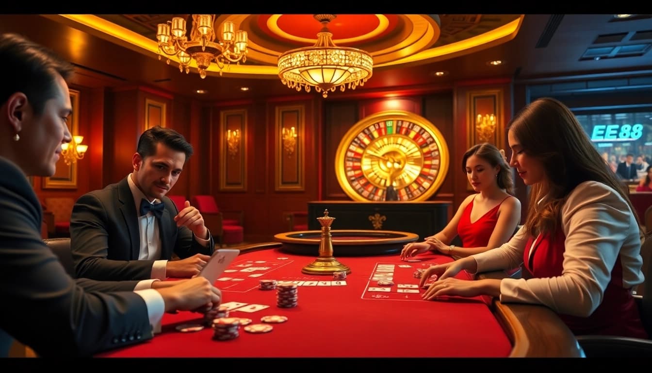 Players enjoying poker at EE88 casino, highlighting excitement and sophistication in gambling.