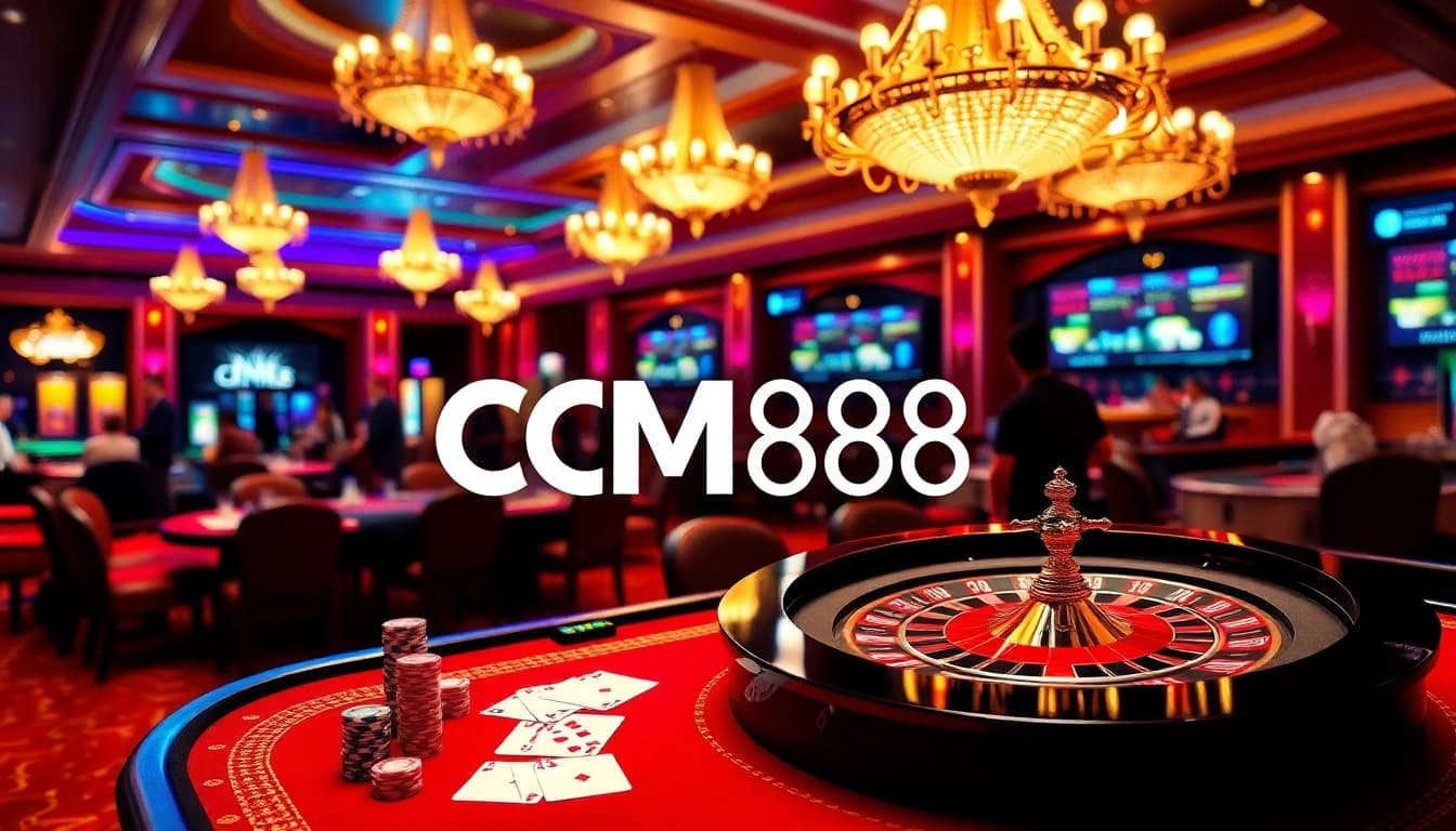 Win big at https://cm88.autos/ while playing poker at a luxurious casino table filled with chips and cards.