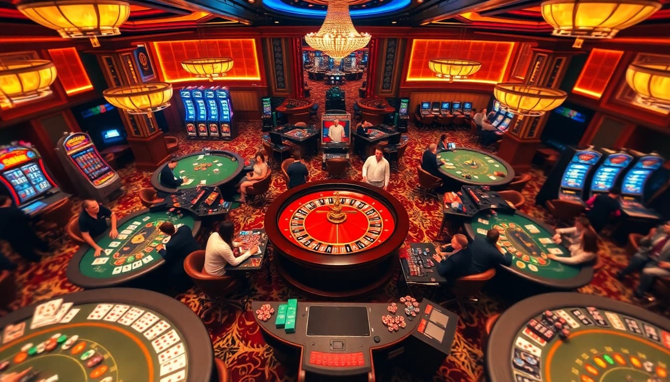 Engaged players enjoying high-stakes gambling at https://du88.sbs/ with vibrant casino tables and a luxury atmosphere.