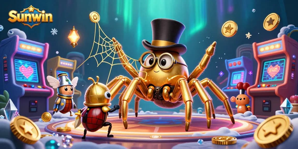 Engage with the thrilling Sunwin casino adventure featuring a golden tarantula, beetle knight, and arcade excitement.