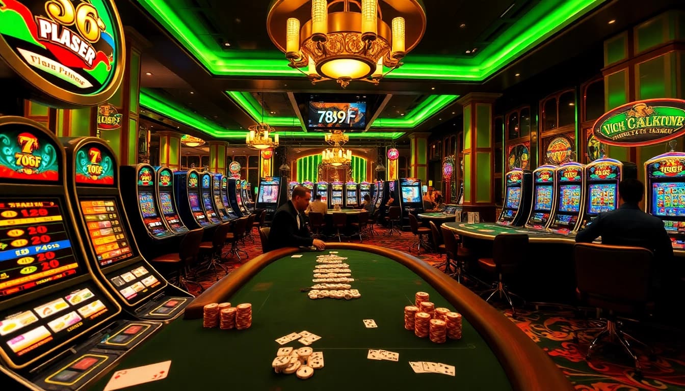 Engaging scene of a vibrant casino with players immersed in games at 789F, showcasing excitement and professionalism.