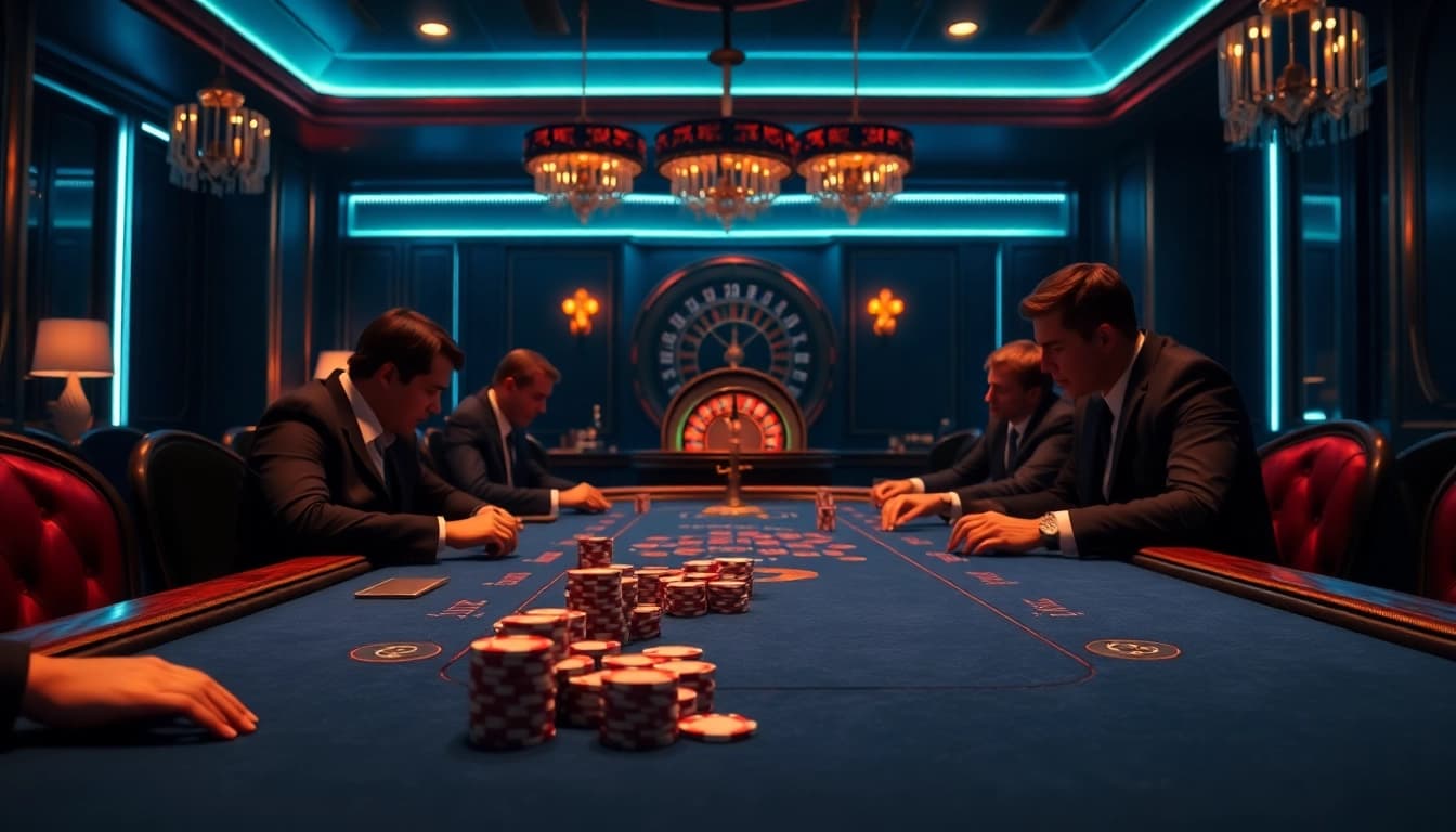 Players strategizing at a poker table in a luxurious casino inspired by the hidden wiki.
