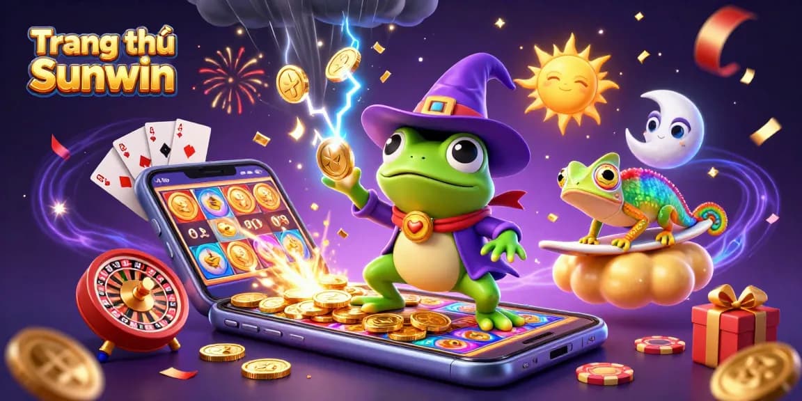 Experience the thrilling action at Trang chủ Sunwin with cartoon characters amidst golden coins and casino elements.