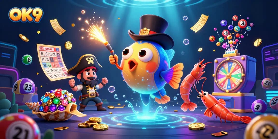 OK9 encourages players to win with a captivating 3D underwater casino adventure featuring vibrant lottery elements.