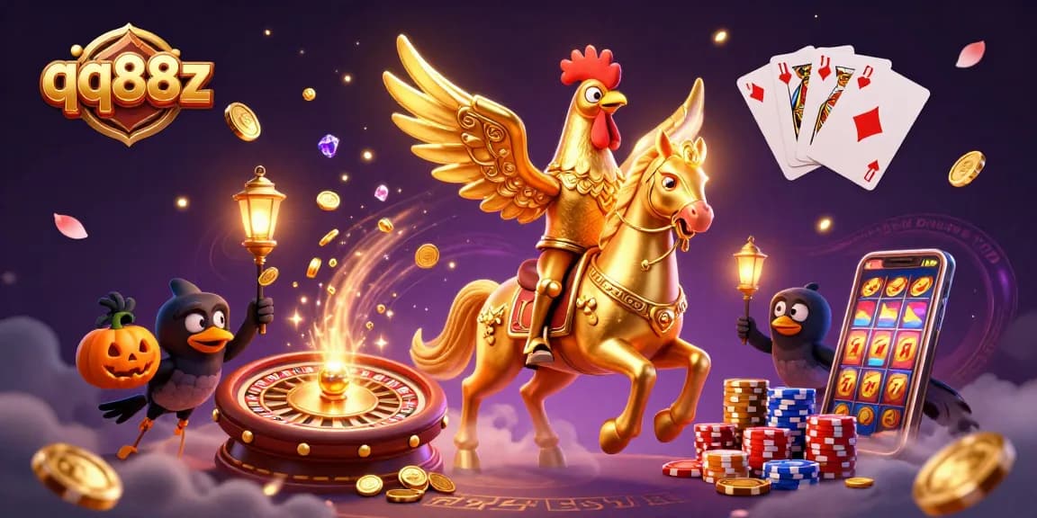 Experience thrilling gaming moments at qq88z with golden rooster riders and dynamic casino elements.