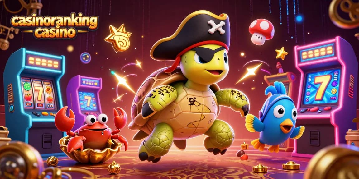 Experience the thrill of casinoranking casino with pirate turtle surrounded by vibrant gaming elements.