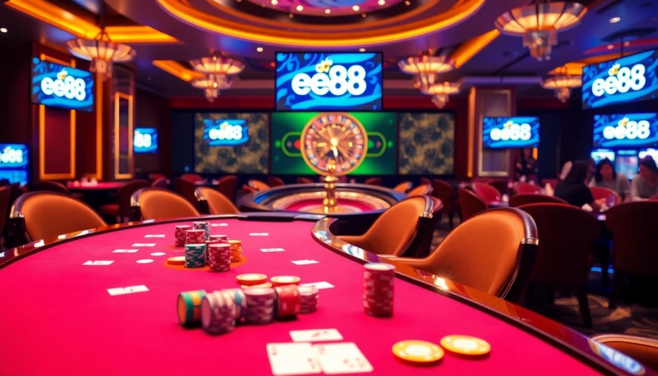 Experience the excitement of ee88 with professional dealers at a vibrant casino table.