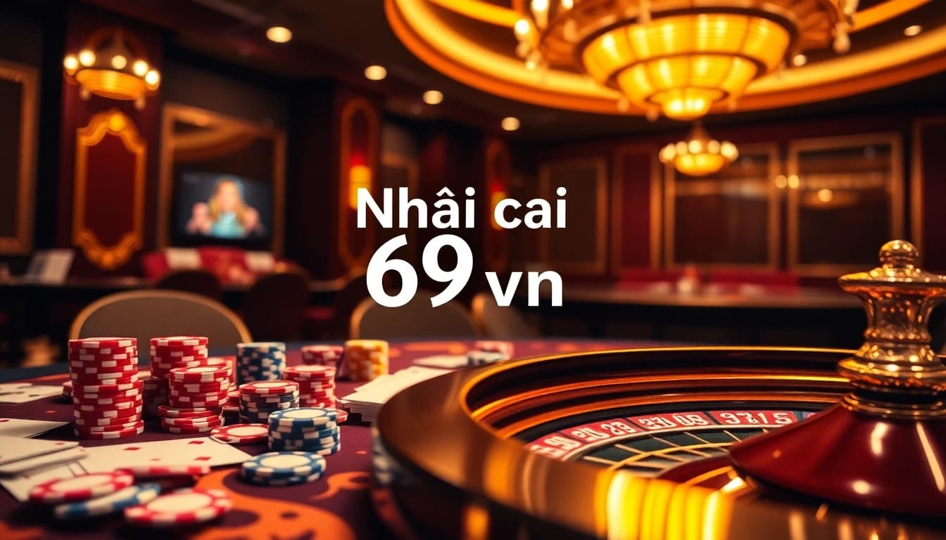 Game at Nhà cái 69vn with colorful poker chips and a vibrant roulette wheel.